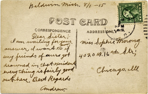 Postcard to Sophie, August 1, 1915